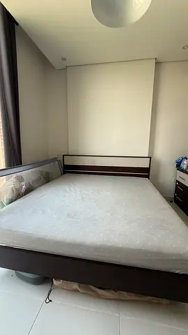 King size wooden bed frame (180x200)without mattress and dresser dark brown (PAN HOME)