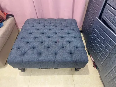 Tufted Grey Fabric Ottoman Coffee Table