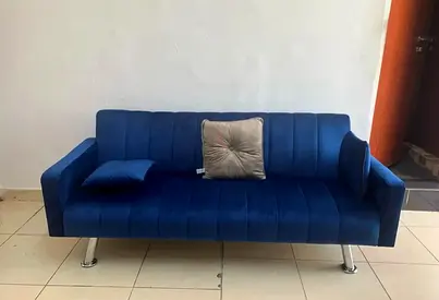 Modern Blue Velvet Futon Sofa Bed