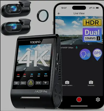 VIOFO A229 Pro 3 Channel 4K HDR Dash Cam, Dual STARVIS 2 Sensors IMX678 & IMX675, 4K+2K+1080P Front