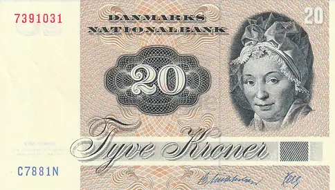 DENMARK 20 KRONER BANKNOTE 1988