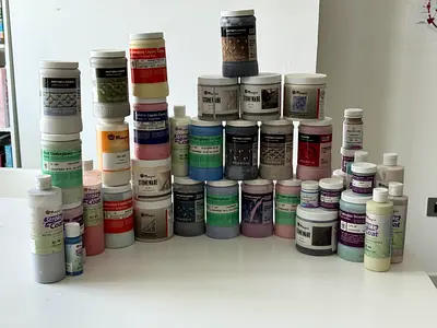 Collection of Ceramic Glazes and Pottery Supplies - Various Colors and Finishes