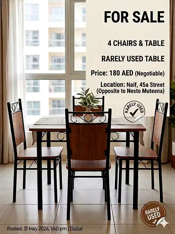 Wood Dining Table with 4 Matching Chairs — Rarely Used, Good Condition