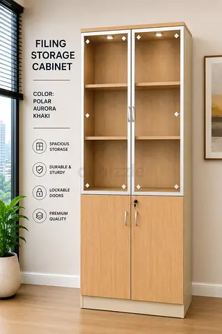Modern Lockable Filing Storage Cabinet with Glass Doors – Wooden Office Storage Cabinet For Offices