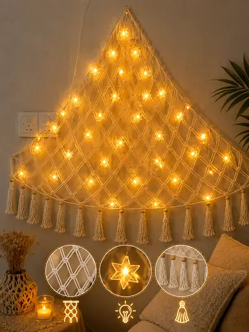 Macrame Wall Hanging with LED Star Lights