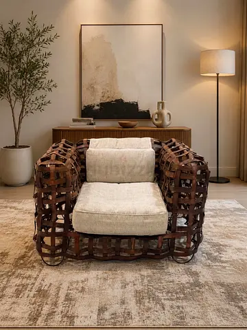 Woven Rattan Accent Armchair with Cushions