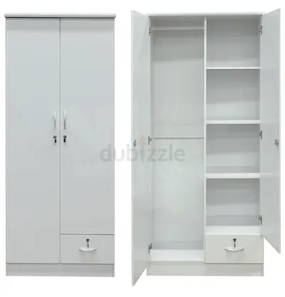 New Home Furniture NHF-621 2-Door Wardrobe H185 x W80 x D45 cm, Lockable Cabinet with Hanging Rod