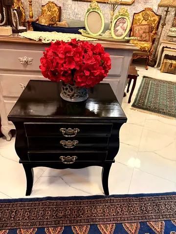 Black Vintage-Style 3-Drawer Bedside Table / Nightstand