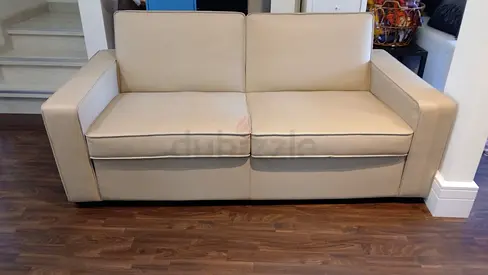 Genuine Leather Sofa Set – Beige (3 seater)  Navy (2 seater) – Excellent Condition