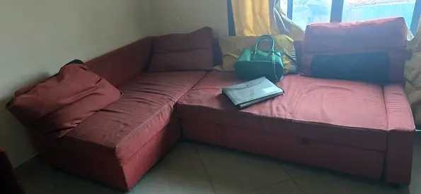 0508148117 Ikea L-shaped fabric corner sofa - 3-seater with chaise, good condition