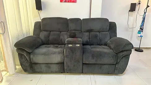 2-Seater Fabric Recliner Sofa with Console and Cup Holders