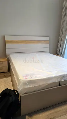 Queen bed frame with storage + mattress - almost NEW