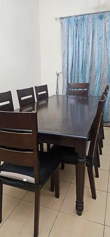 Wooden 8-Seater Dining Table with Chairs - Dark Finish