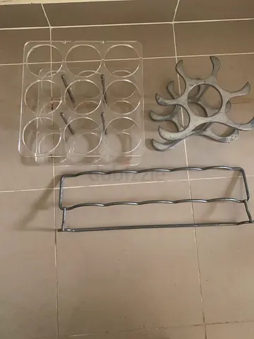 Set of 3 wine bottle/rack holders - metal and acrylic pieces