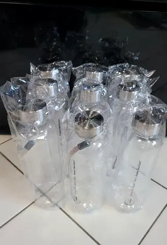 Set of 9 Clear Reusable Water Bottles with Metal Caps (New)