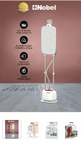 Nobel Garment Steamer - 1.6L Tank, 1800W, Powerful Continuous Steam