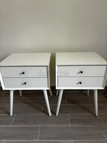 Pair of West Elm White Bedside Tables / Nightstands with Drawers