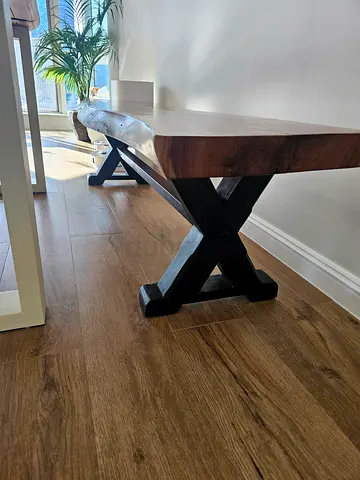 Solid Wood Bench with X-Leg Base - Rustic Live Edge Top