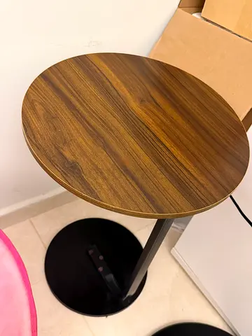 Small Round Wooden Side Table with Metal Base