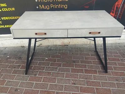 Rocky Office Desk  Concrete Look Top with Metal Frame, 2 Drawers