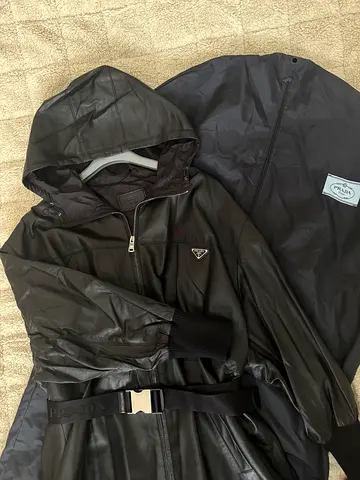 Prada Lambskin Leather Hooded Coat with Belt