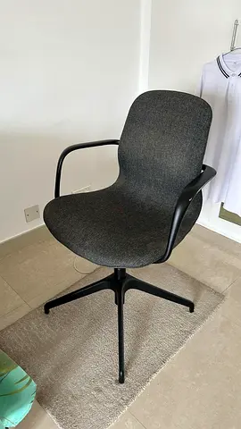 Comfortable Grey Swivel Office Chair with Armrests (No wheels)