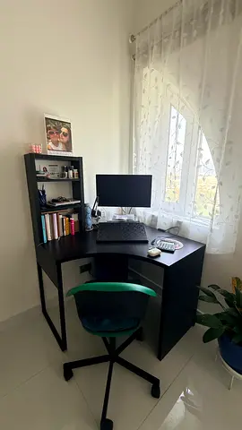 Compact Corner Study Desk with Shelves - Dark Wood Finish- Ikea
