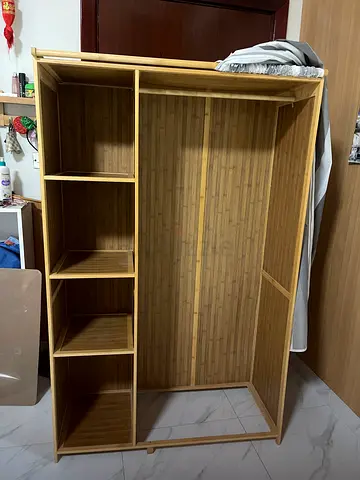Light bamboo Freestanding Wardrobe with Shelves (160×112×41 cm) - Good Condition