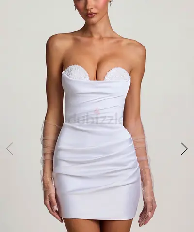 White Strapless Bodycon Mini Dress with Beaded Bust