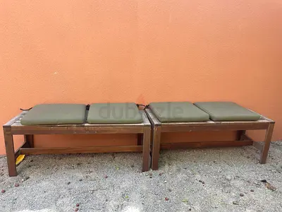 Wooden Outdoor Bench with Green Cushions