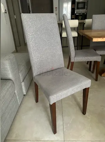Set of 6 Upholstered Dining Chairs with Wooden Legs - Light Grey