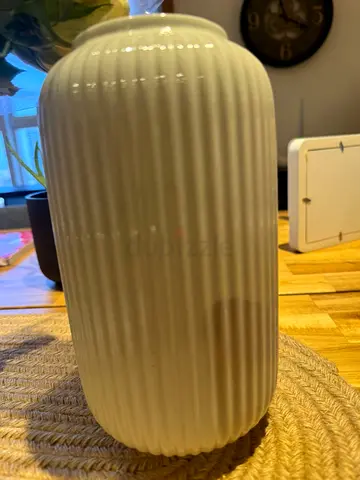 White Ceramic Ribbed Decorative Vase