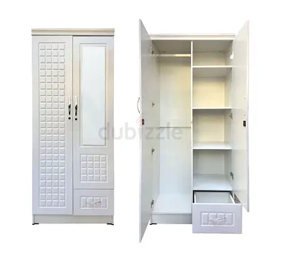 New Home Furniture NHF-8871 2-Door Wardrobe H185 x W80 x D45 cm, Lockable Cabinet with Hanging Rod,