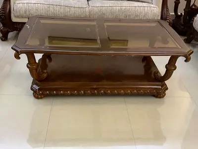 Solid Wood 3 Table set  with Glass Top and Lower Shelf