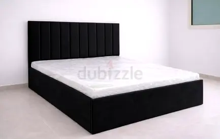 Black Upholstered Platform Bed with Headboard - King (See description)