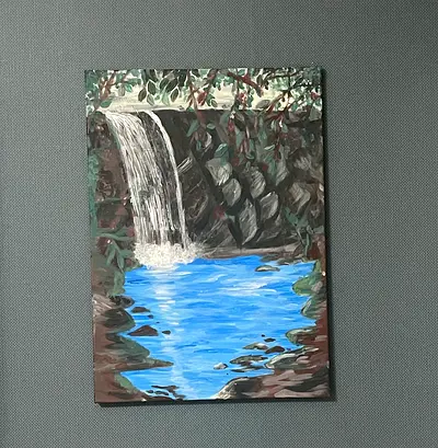 Original Hand-Painted Waterfall Canvas — Ready to Hang. 50 into 70 cm