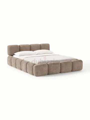 Modern Low Profile Upholstered Platform Bed - Beige Plush