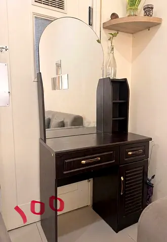 Dark Wood Dressing Table with Mirror and Storage