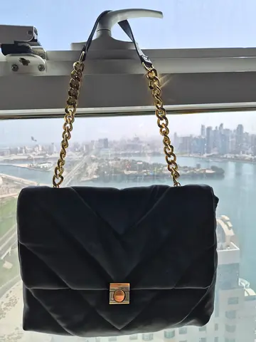 Black Quilted Shoulder Bag with Gold Chain Strap - Almost Brand New