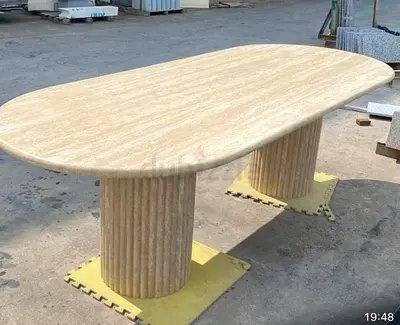 Customized Beige Travertine Double-Pedestal Dining Table (Oval)