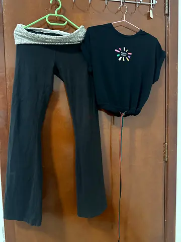 Girls Black Crop Top and Flared Trousers Set