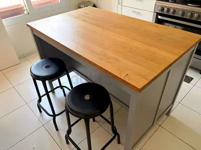 IKEA TORNVIKEN Kitchen Island (Grey/Oak) + 2x RÅSKOG Bar Stoools