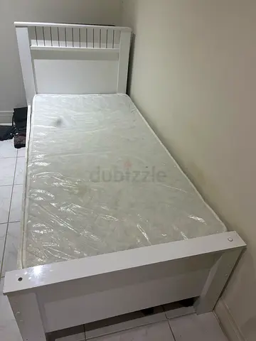 Single White Bed Frame with new Mattress