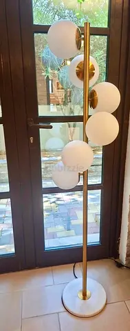 Brass Floor Lamp with Marble Base and Frosted Globe Shades