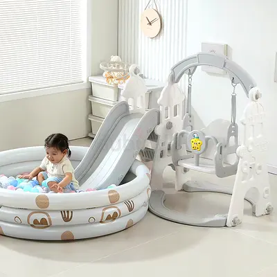 Kids Inflatable Ball Pit with Slide and Swing - Light Grey Set