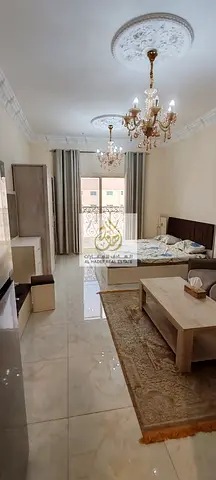 Annual rent in Ajman, Al Hamidiya 1 area, opposite the court and Ajman University. The building is for families. It features a studio apartment with a