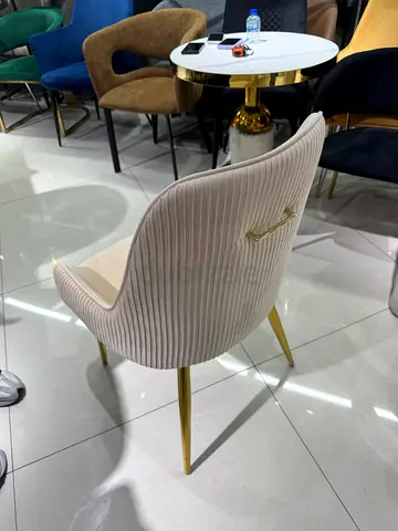 Beige Velvet Dining Chair with Gold Legs