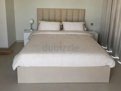 Beige Upholstered King Size Bed  - Hydraulic Underbed Storage - Mattress Included