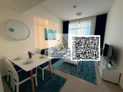 Furnished one-bedroom apartment with a full sea view on Ajman Corniche. First occupancy. Includes bills, internet, and parking. Prime location opposit