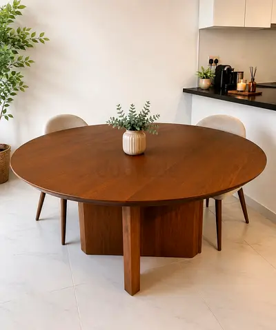 Solid Wood Round Dining Table - Seats 4-6, Mid-century Style
